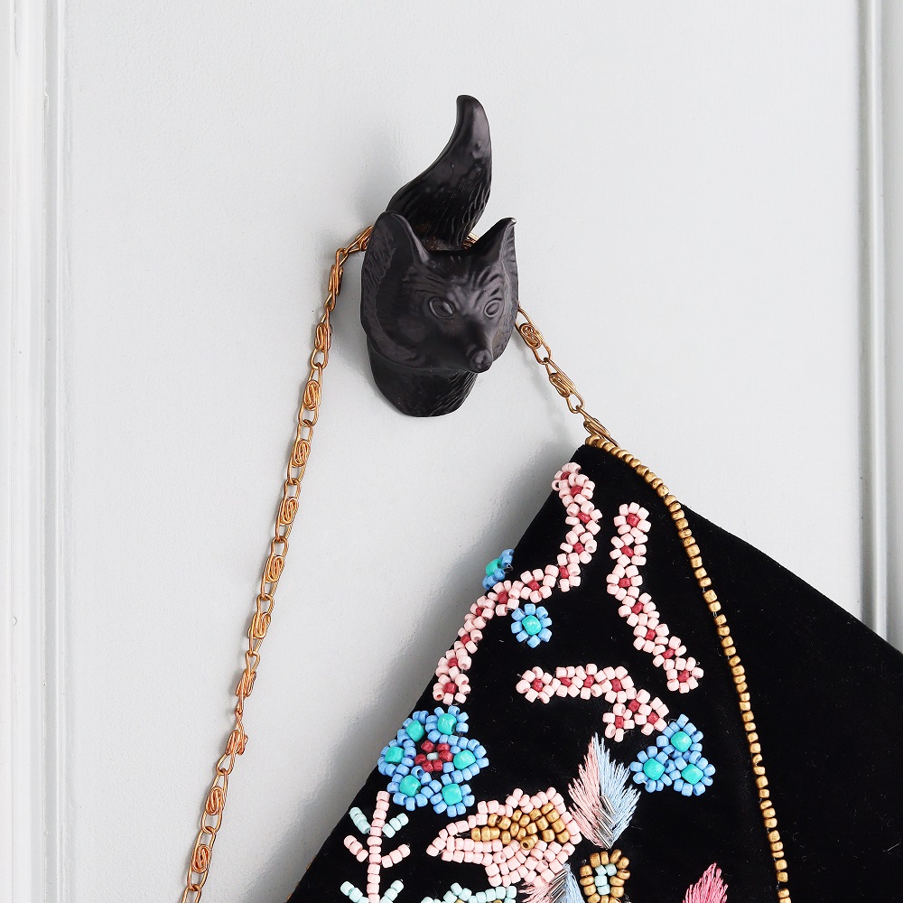 Modern Decorative Black Fox Face Iron Wall Hooks-3 Pieces