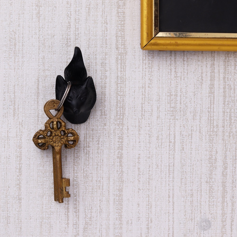 Modern Decorative Black Fox Face Iron Wall Hooks-3 Pieces