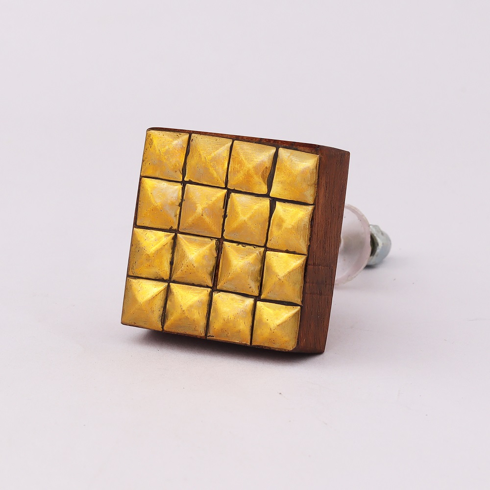 Handmade Golden Brass and Wood Cabinet Knob