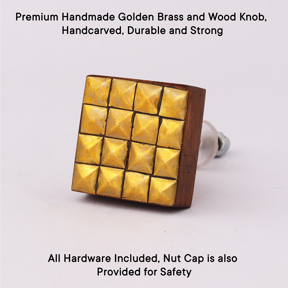 Handmade Golden Brass and Wood Cabinet Knob