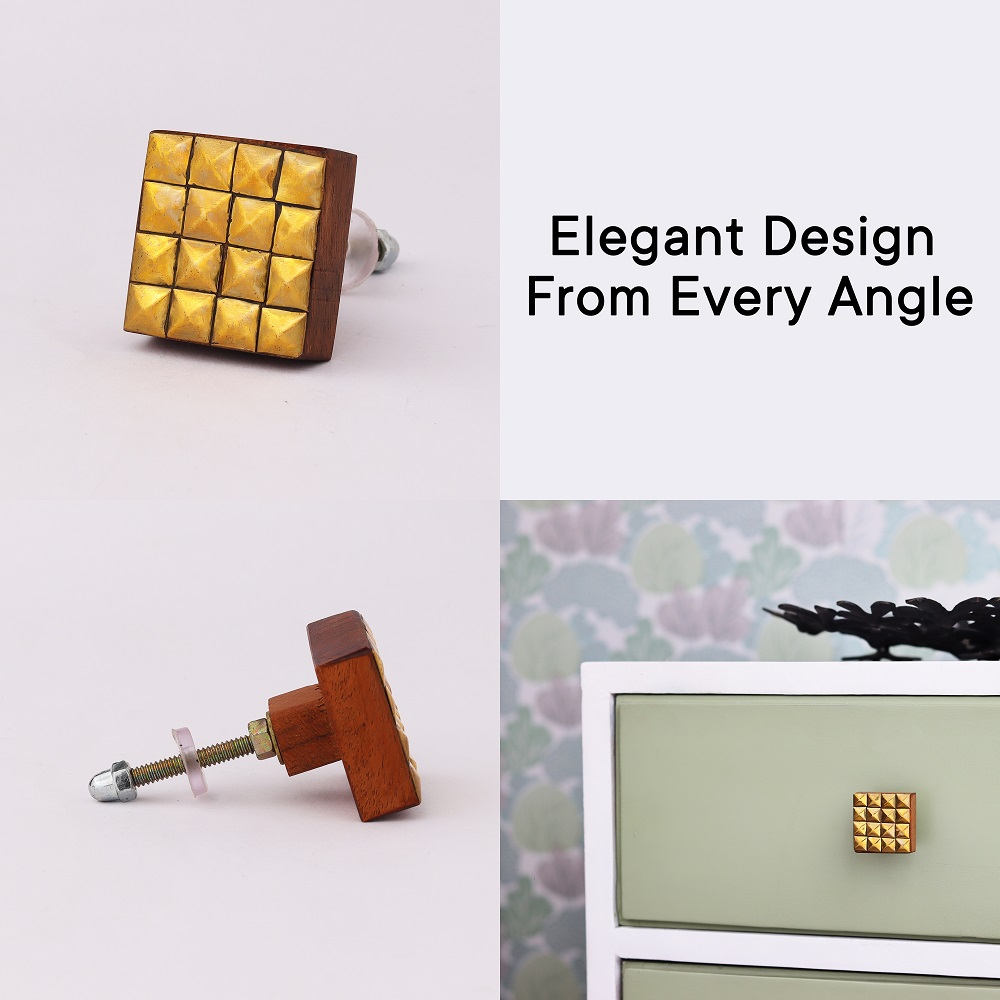 Handmade Golden Brass and Wood Cabinet Knob