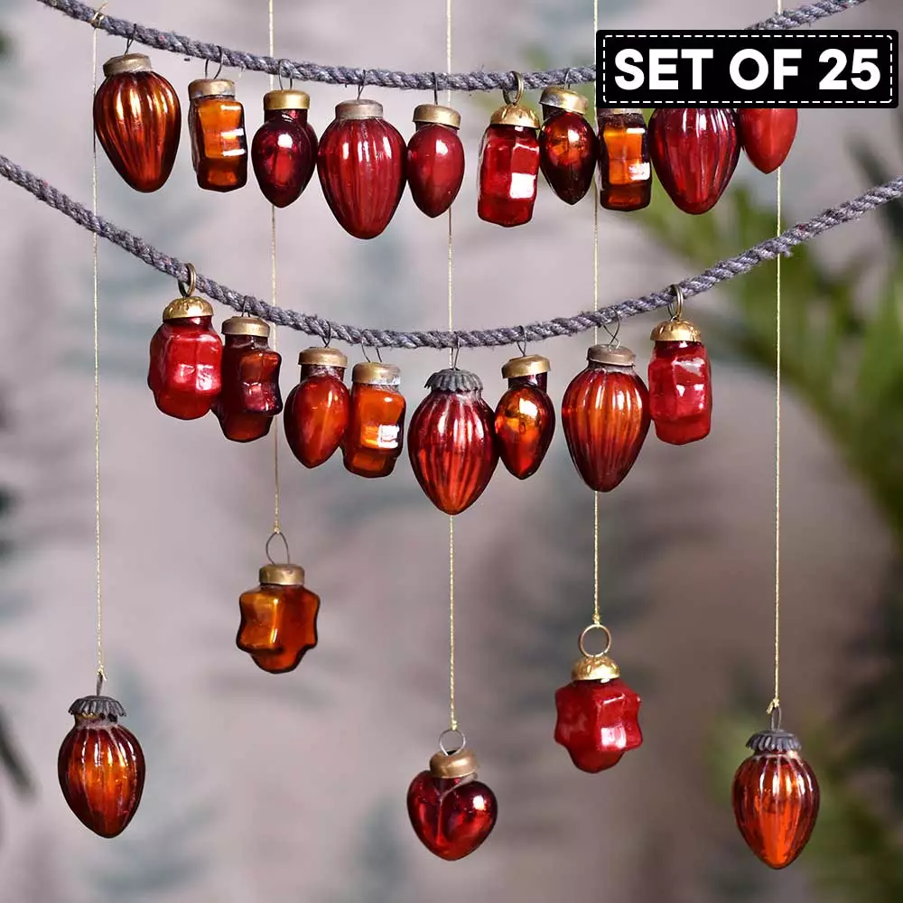 Modern Red Tiny Christmas Ornaments Pack of 25