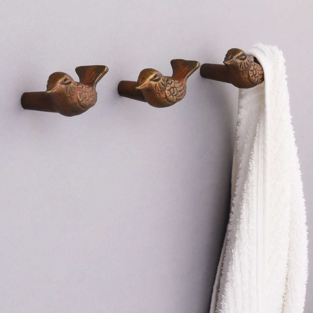 Antique Small Bird Iron Wall Hooks-Pack of 3