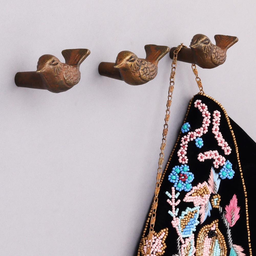 Antique Small Bird Iron Wall Hooks-Pack of 3