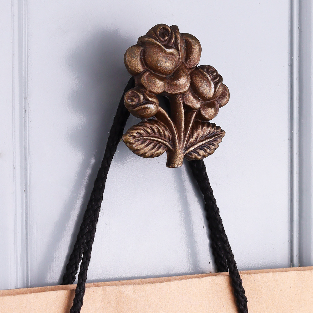 Modern Antique Rose With Branch Iron Wall Hooks-3 Pieces