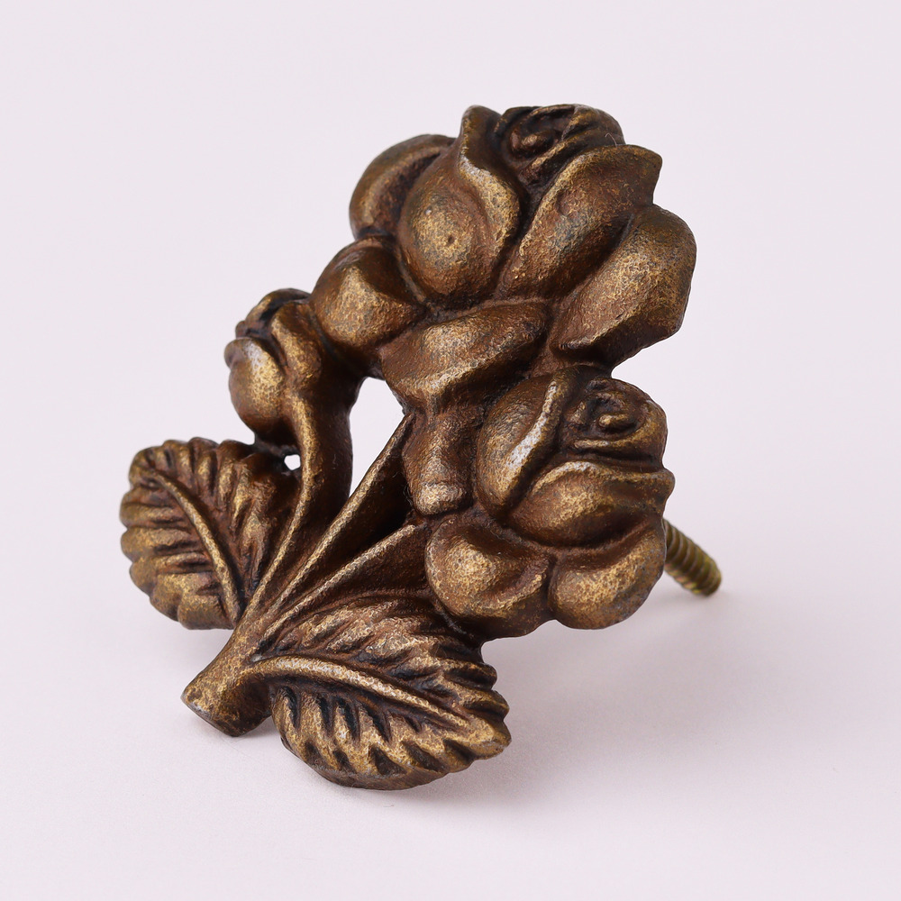 Modern Antique Rose With Branch Iron Wall Hooks-3 Pieces