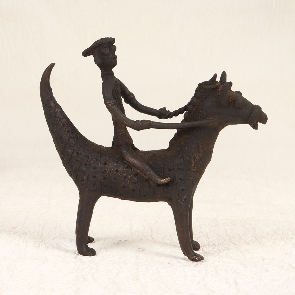 Vintage Finest Brass Horse with Rider in Tribal Art for Decor