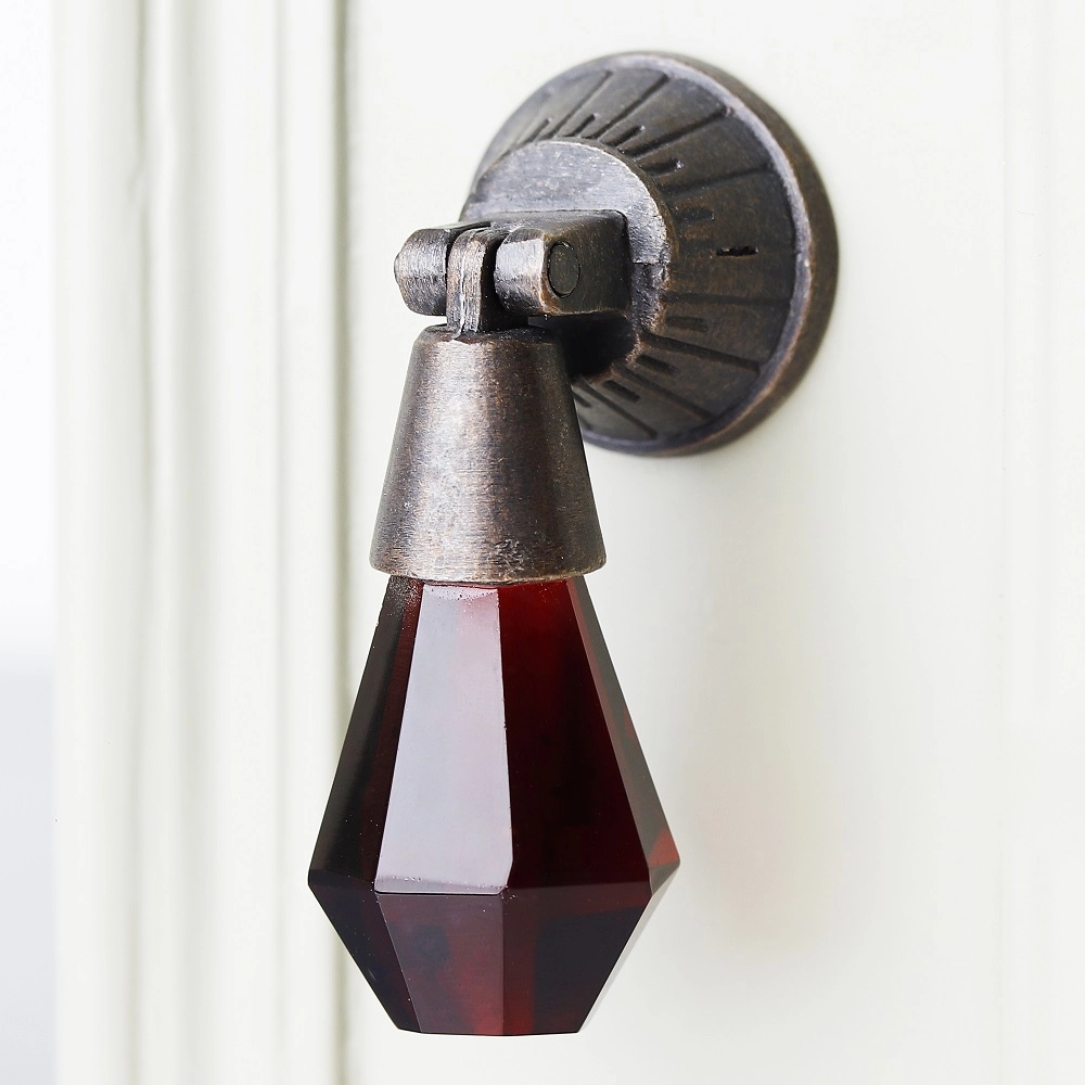 Handmade Red Octagon Teardrop Glass Pull Cabinet Knob