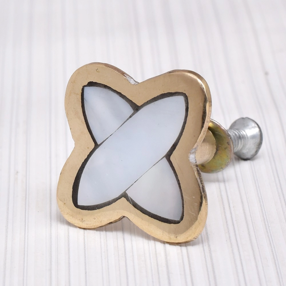 Golden and White Mother of Pearl Knob for Cupboard