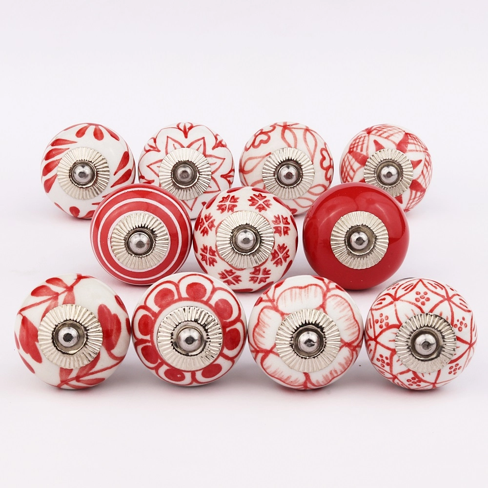 Red Ceramic Drawer Knobs Combo for Cabinet Pack of 11
