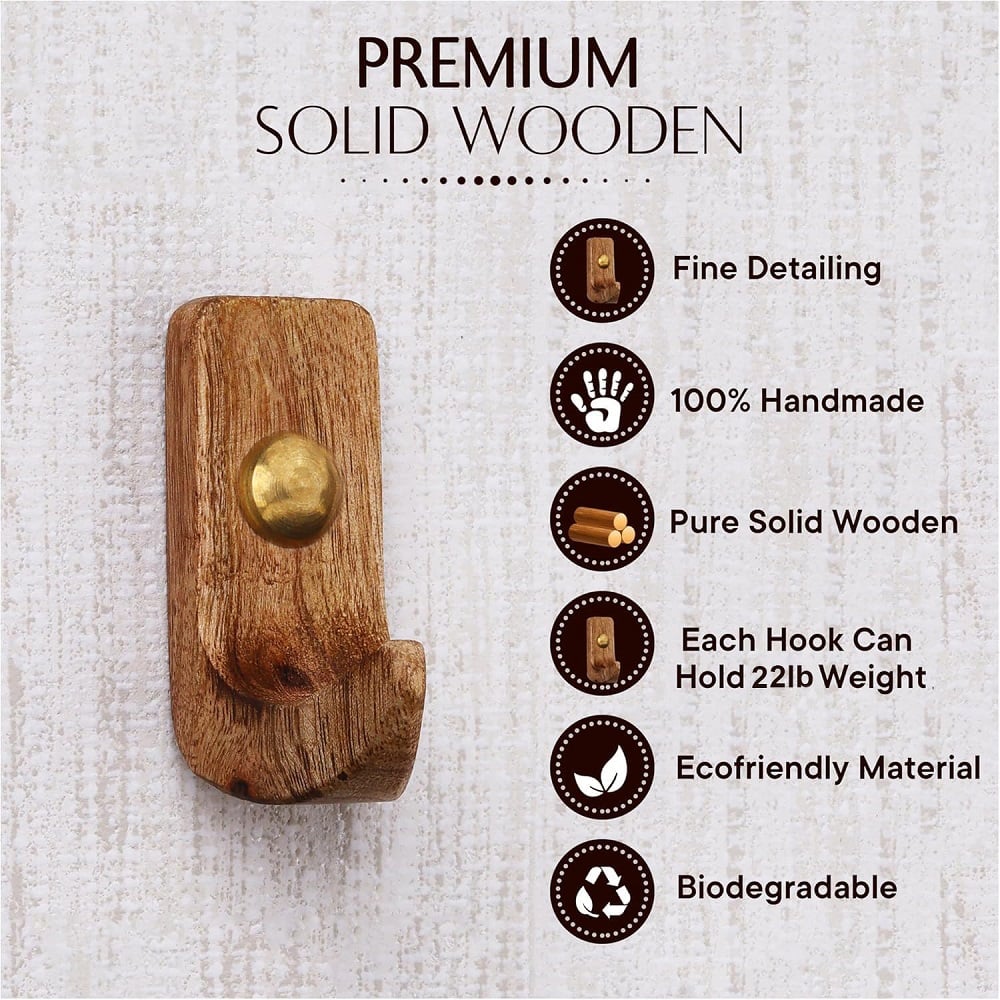 6 Pieces Small Natural Wooden Wall Hooks