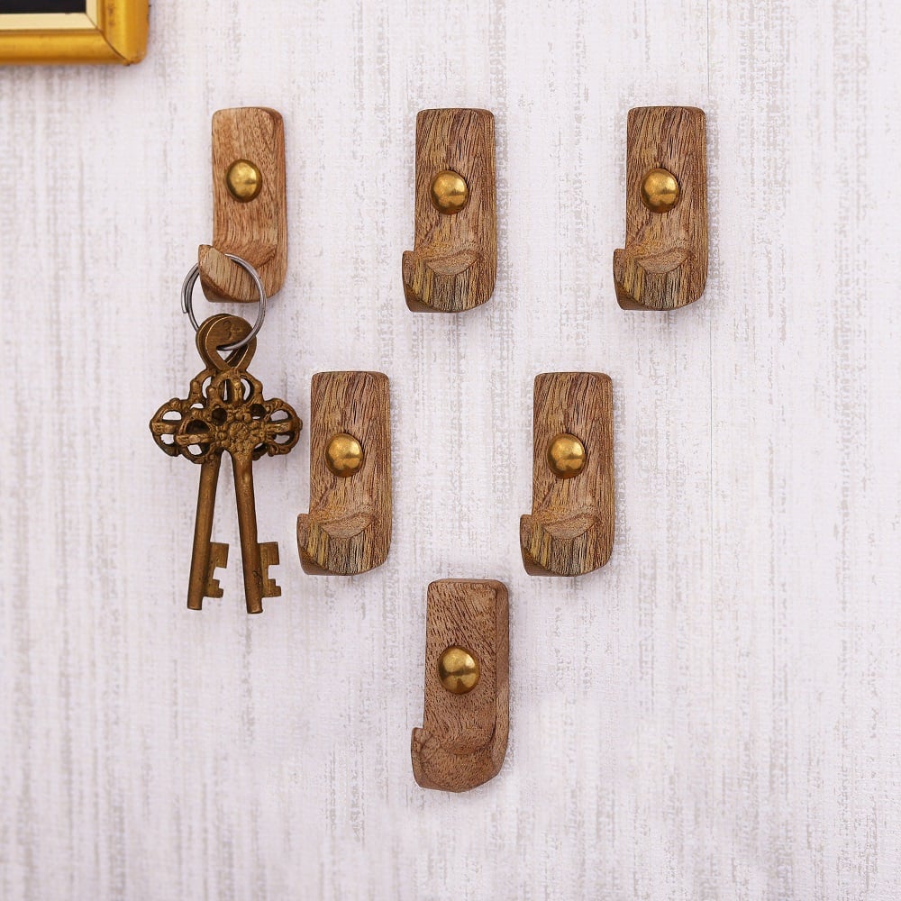 6 Pieces Small Natural Wooden Wall Hooks