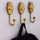 Modern Bee Honeycomb Aluminum Hook In Golden Finish-3 Pieces