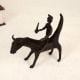 Dark Finish Brass Bull with Rider for Decor in Tribal Art