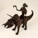 Dark Finish Handmade Brass Triceratops with Rider in Tribal Art