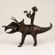 Dark Finish Handmade Brass Triceratops with Rider in Tribal Art