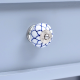 White Ceramic Blue Floral Knob for Cabinet