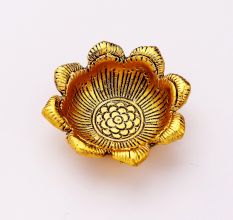 Open Flower Shape Aluminium Golden Diwali Diya For Mandir Decoration