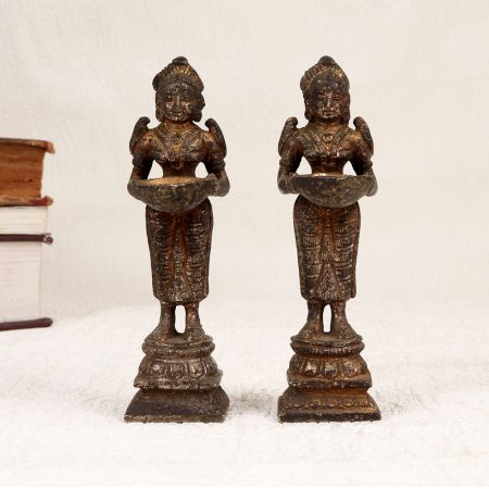 Handcrafted Finest Brass Deep Lakshmi Statue in Set of 2