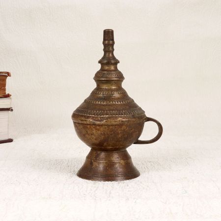 Handcrafted Brass Oil Lamp with Handle for Decoration