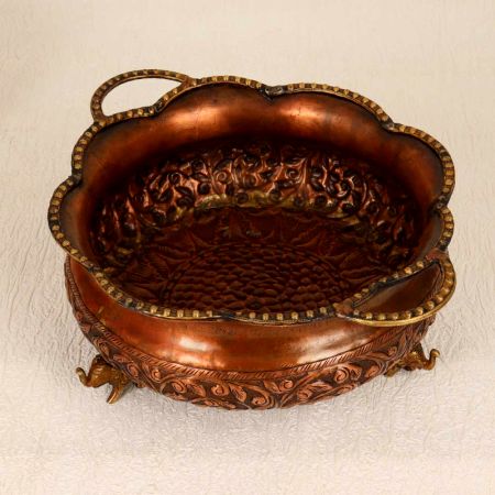 Beautiful Engraved Copper Brass Urli for Home & Office Decor
