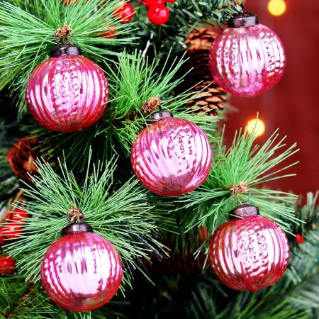 12 Pieces Pink Glass Christmas Ornaments For Tree Decoration