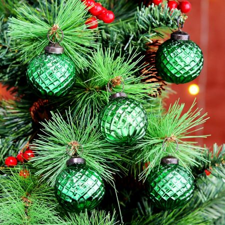 12 Pieces Decorative Green Glass Ornaments - Christmas Tree Ornaments