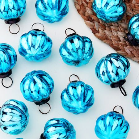 12 Pieces Sky Blue Coloured Glass Christmas Ornaments