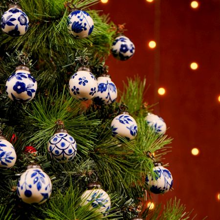 25 Pieces Modern Blue Round Tiny Ceramic Christmas Ornaments