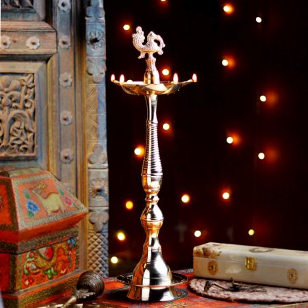 Premium Peacock Brass Oil Lamp for Home and Temple Decor