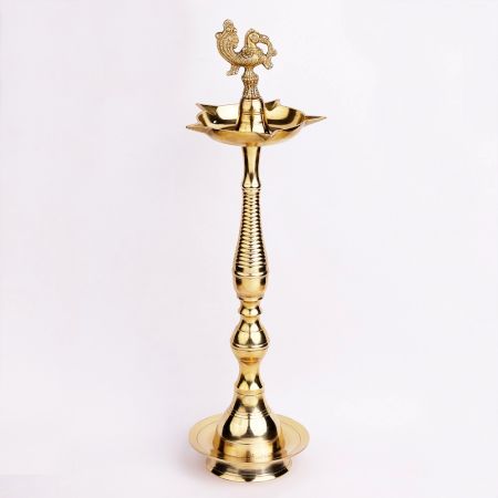 Premium Peacock Brass Oil Lamp for Home and Temple Decor