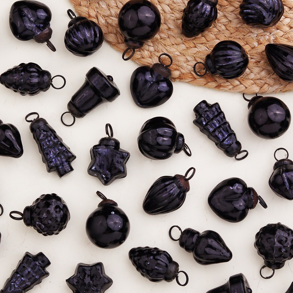 25 Pieces Black Glass Ornaments For Tree Decoration