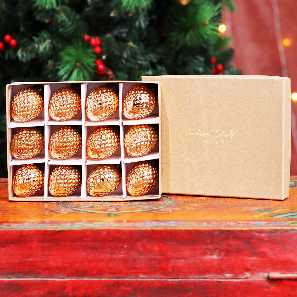 12 Pieces Glass Modern Copper Color Ornaments For Tree Decoration