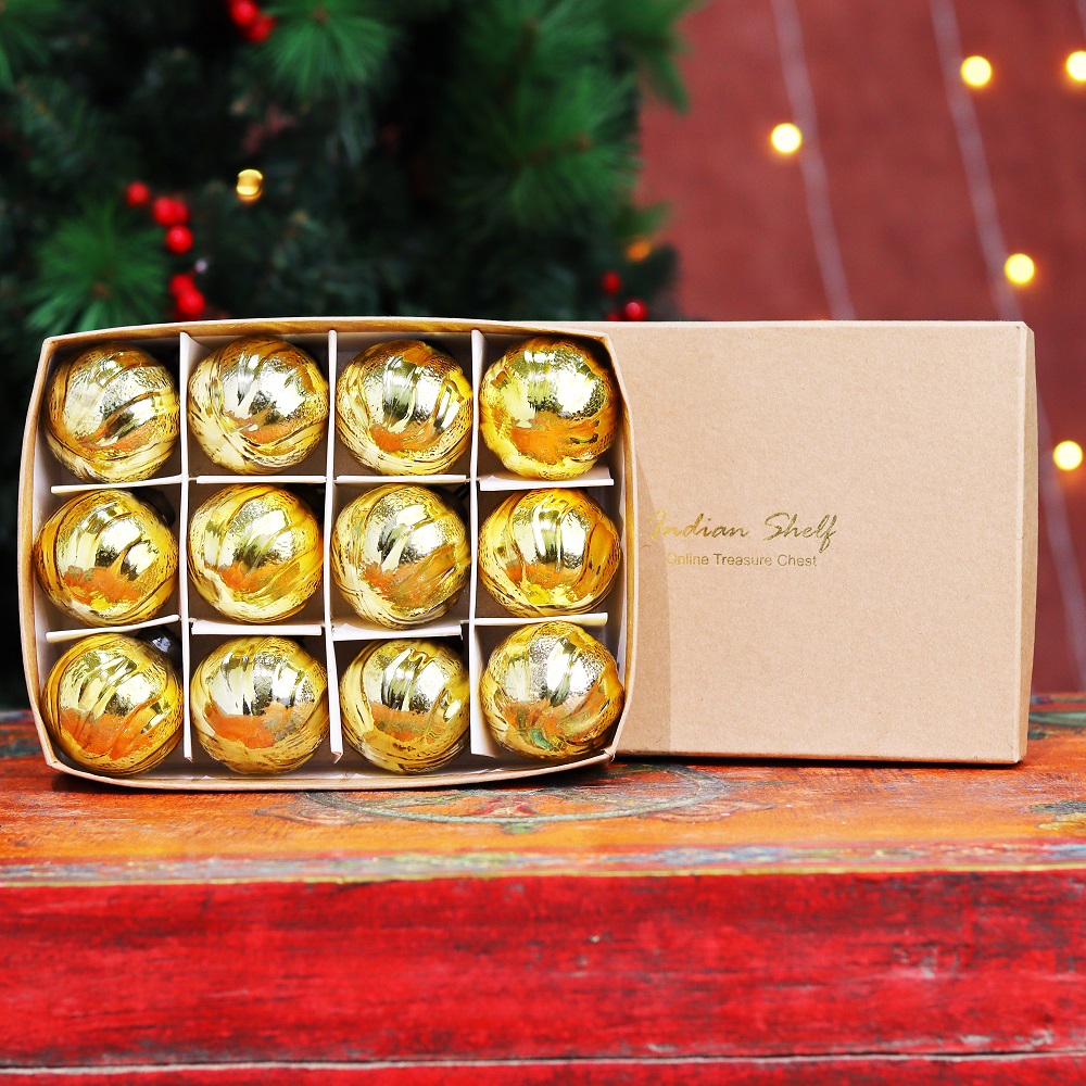 12 Pieces Modern Golden Coloured Christmas Ornaments