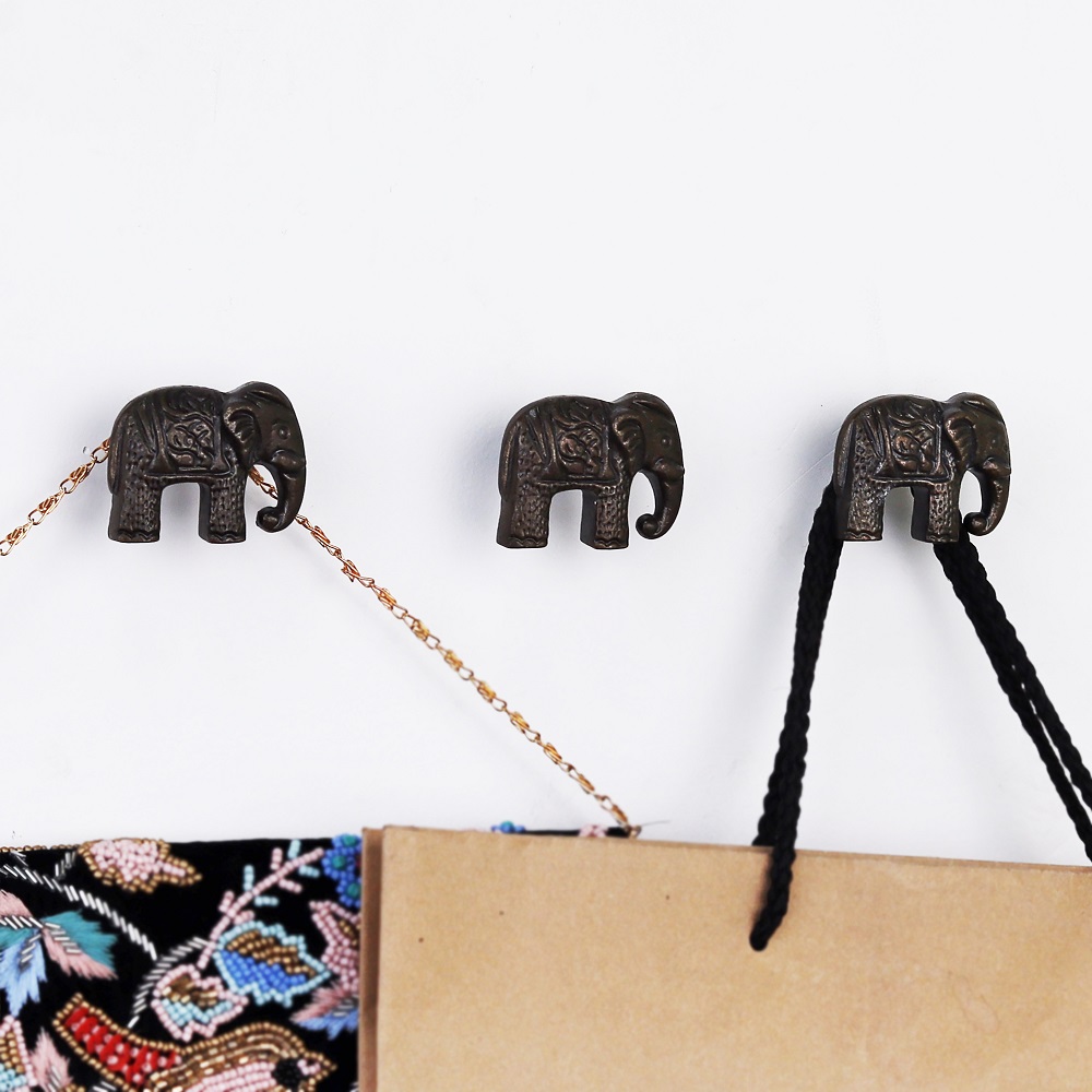 Decorative Antique Elephant Wall Hooks Pack of 3