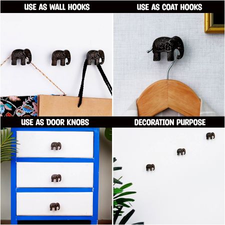 Decorative Antique Elephant Wall Hooks Pack of 3