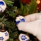 25 Pieces Modern Blue Round Tiny Ceramic Christmas Ornaments