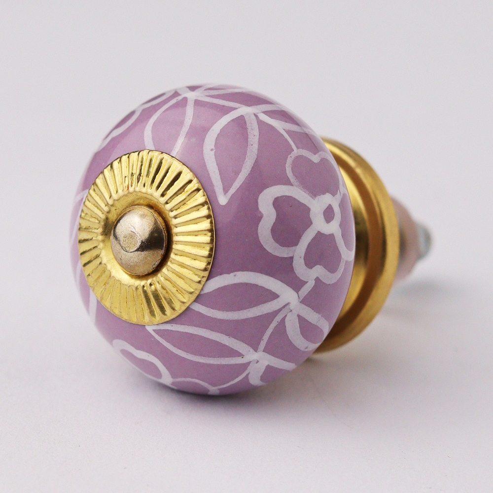 Light Purple floral Leafy Knob