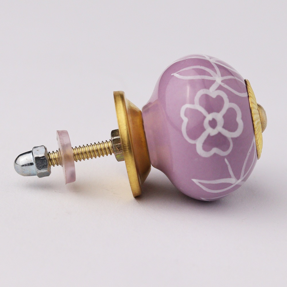Light Purple floral Leafy Knob
