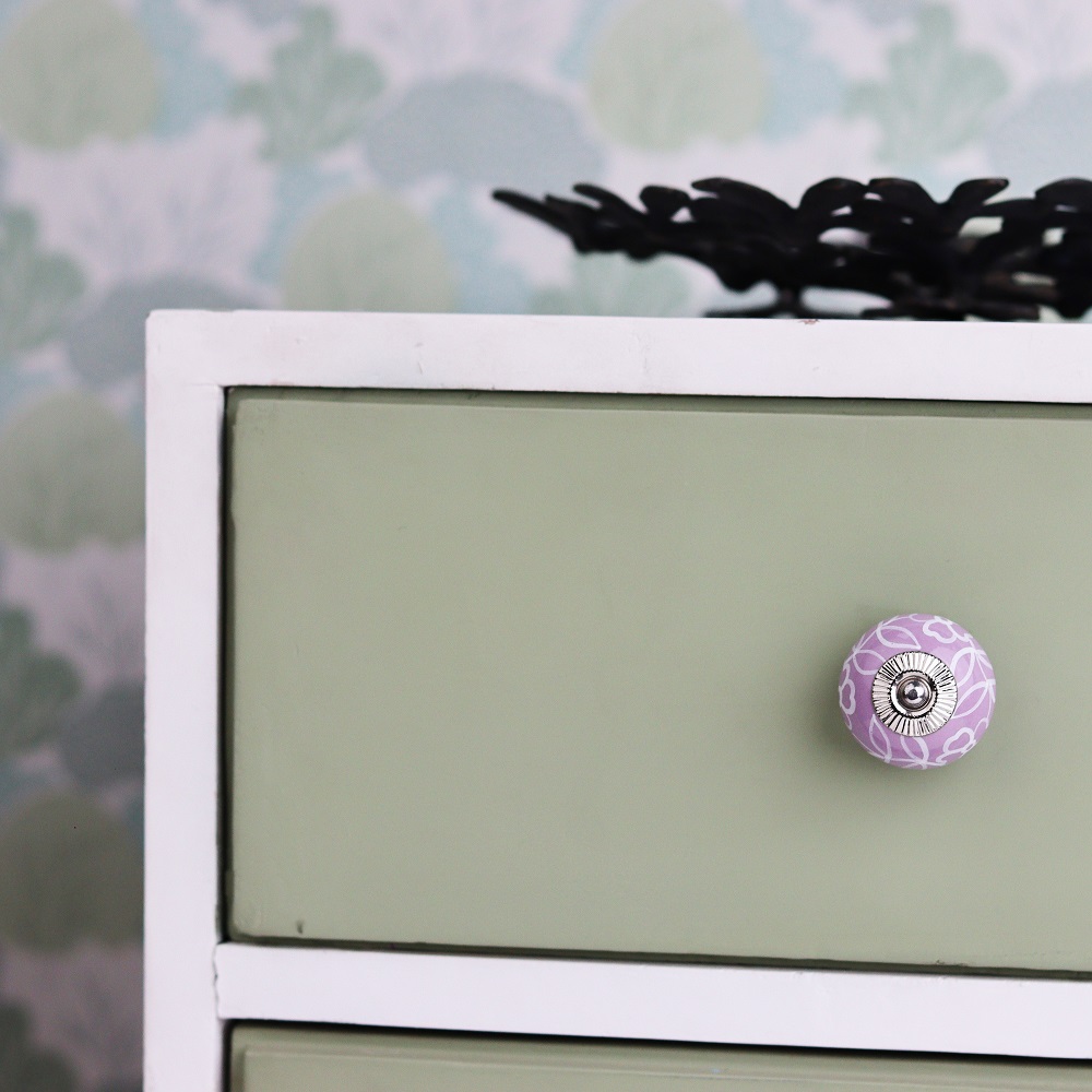 Light Purple floral Leafy Knob