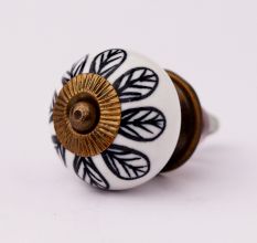 Black & White Ceramic Leaves Floral Knob