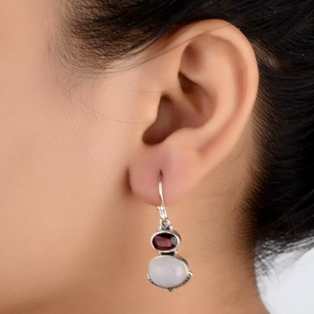 92.5 Sterling Silver Earrings Garnet Pearl Topaz Stone Earrings