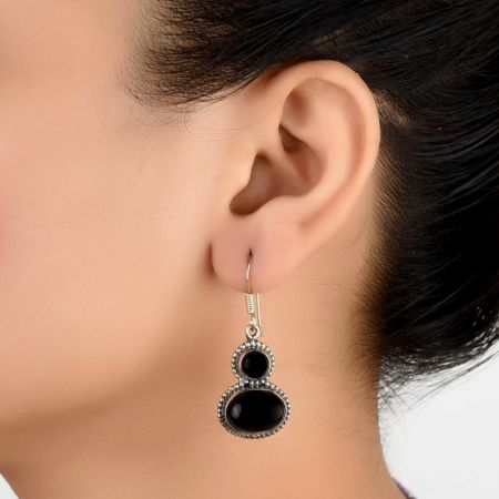 92.5 Sterling Silver Earrings Onyx Dangle and Drop Earring