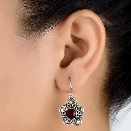 92.5 Sterling Silver Earrings Purple Jade Pure Silver Floral Dangle Earrings