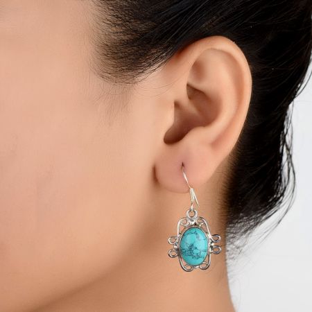 92.5 Sterling Silver Earrings Turquoise Dangle Earrings