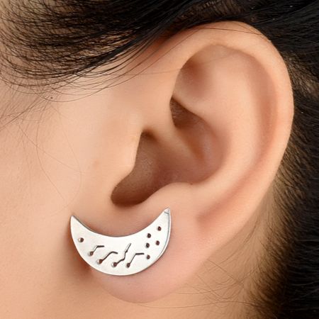 92.5 Sterling Silver Earrings Engraved Crescent Moon Stud Earrings