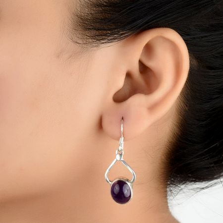 92.5 Sterling Silver Earrings Amethyst Bezel Set Hook Earrings