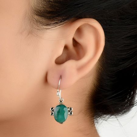92.5  Sterling Silver Earrings Single Tear Drop  Single Jade Hook Earrings