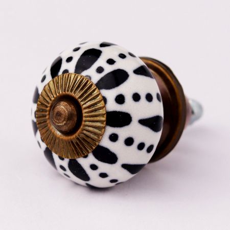 White & Black Ceramic Floral Knob