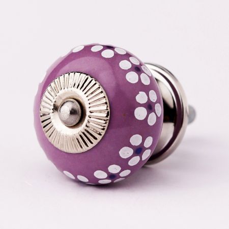 Purple Ceramic Floral Round Cabinet Knob